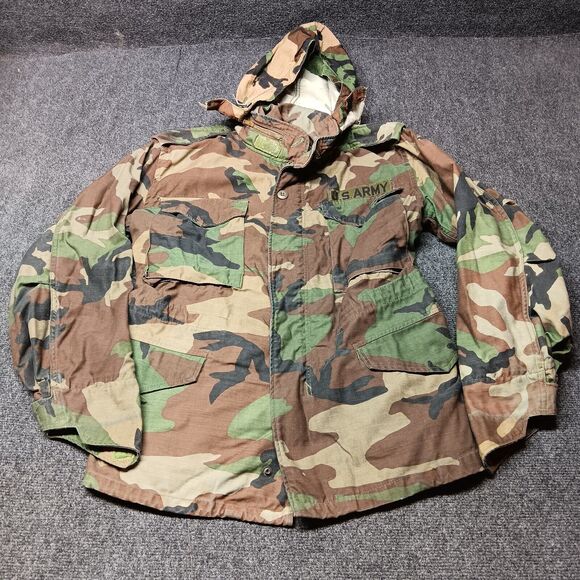 US Army Field Coat Hooded Parka Camouflage Medium Green Full‎ Zip Military - Picture 1 of 8